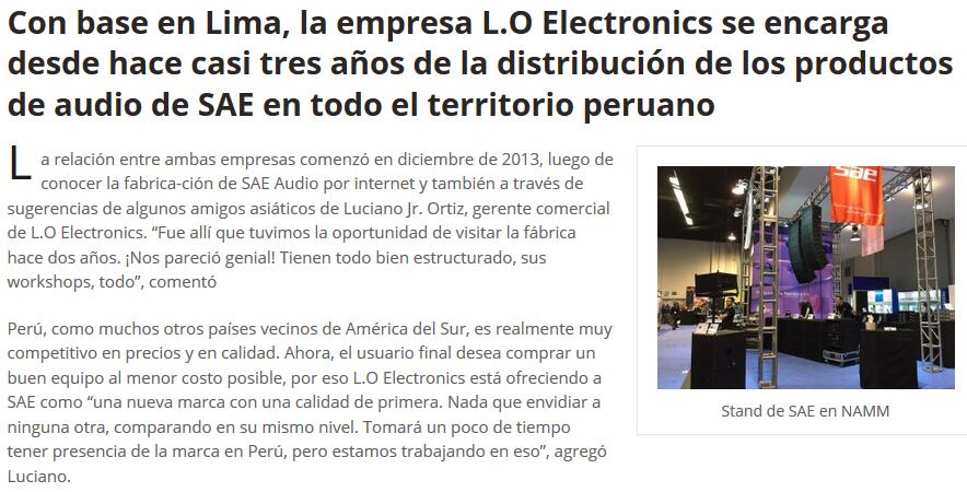 SAE Audio and his Peru Distributor L.O Electronics